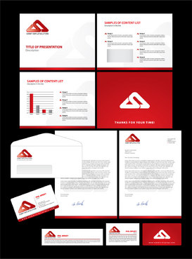 Business card, letterhead, powerpoint template, envelope, thank you slip -