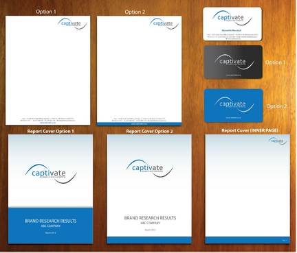 Business cards, stationery and report cover -