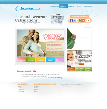 Calculators.co.uk - front page and content page design - Internet Services