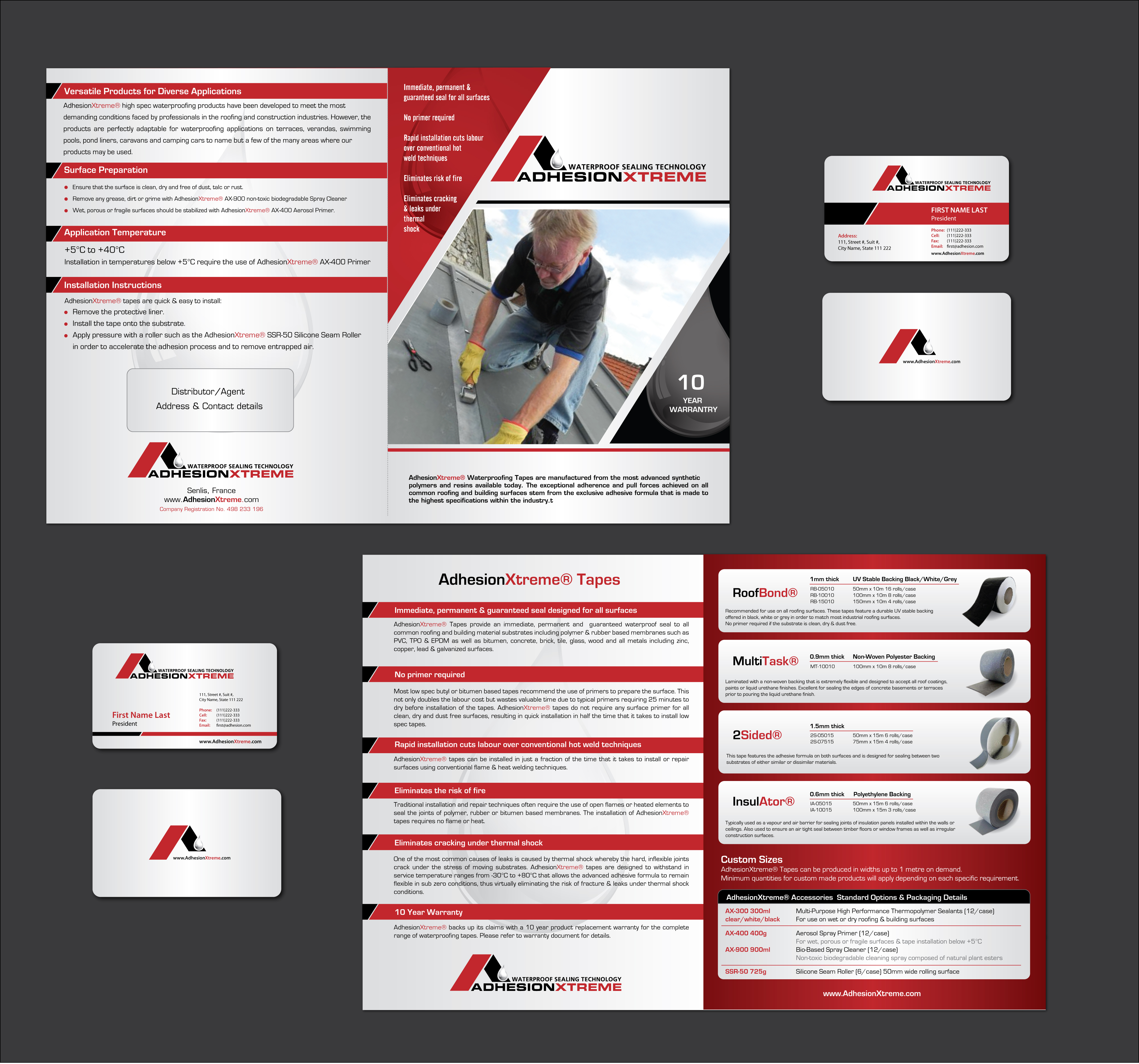 AdhesionXtreme bi-fold brochure and business cards - Construction