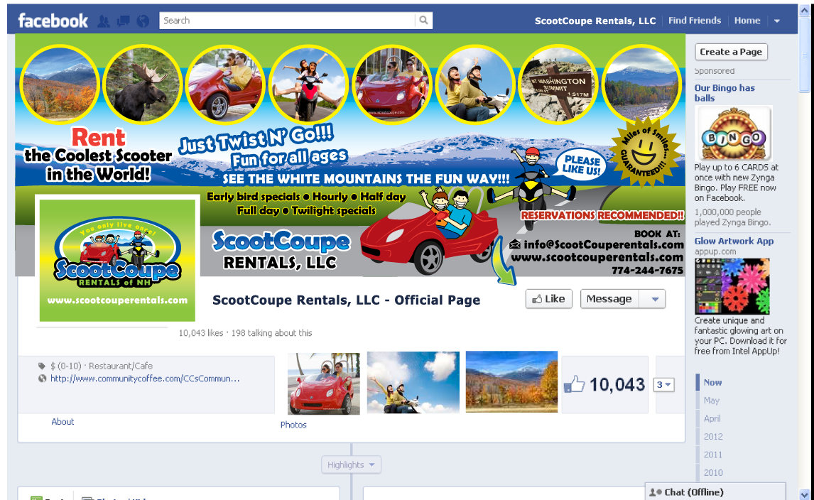 ScootCoupe Rentals, LLC Facebook page - Retailers