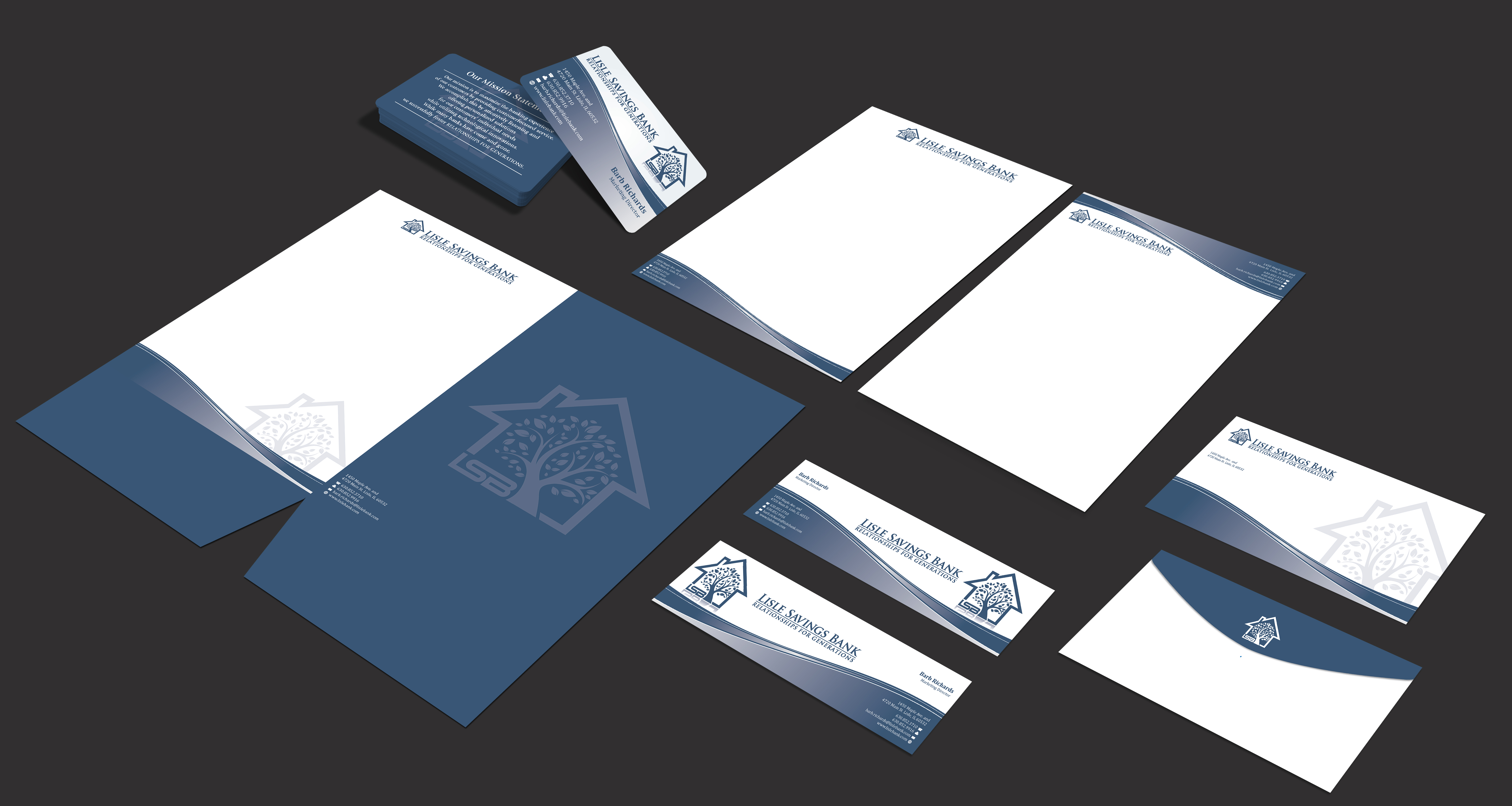 LSB (community bank) envelope, stationary and business cards. - Financial Services