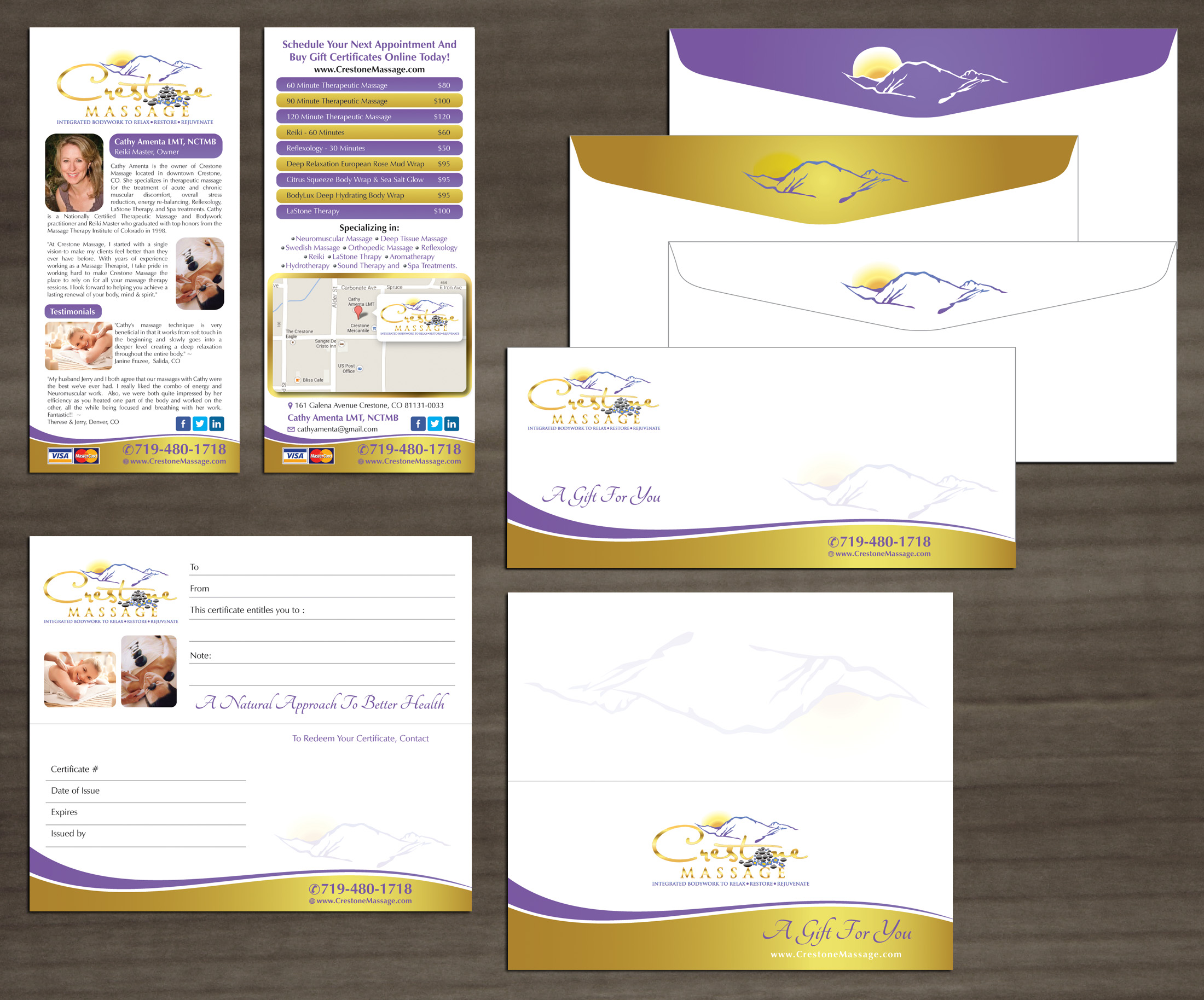 Rack Card and Gift Certificate needed for Crestone Massage - Massage Therapy