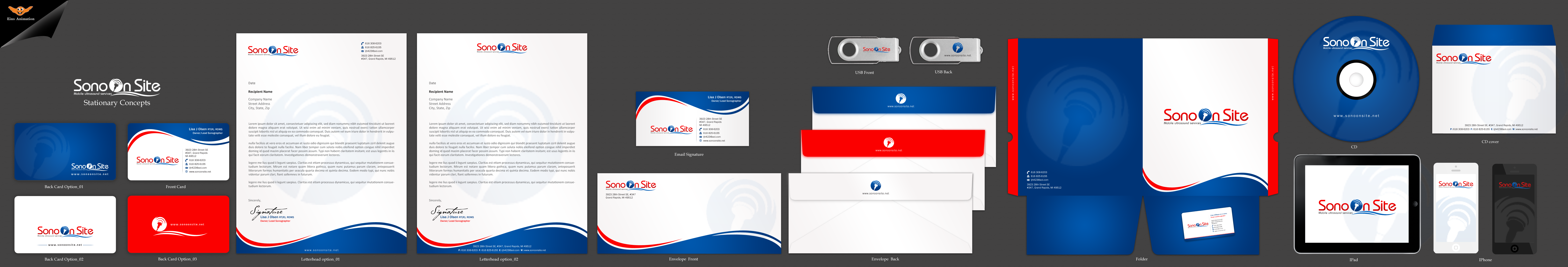 Business cards and stationary for mobile ultrasound company. Sono On Site - Medical