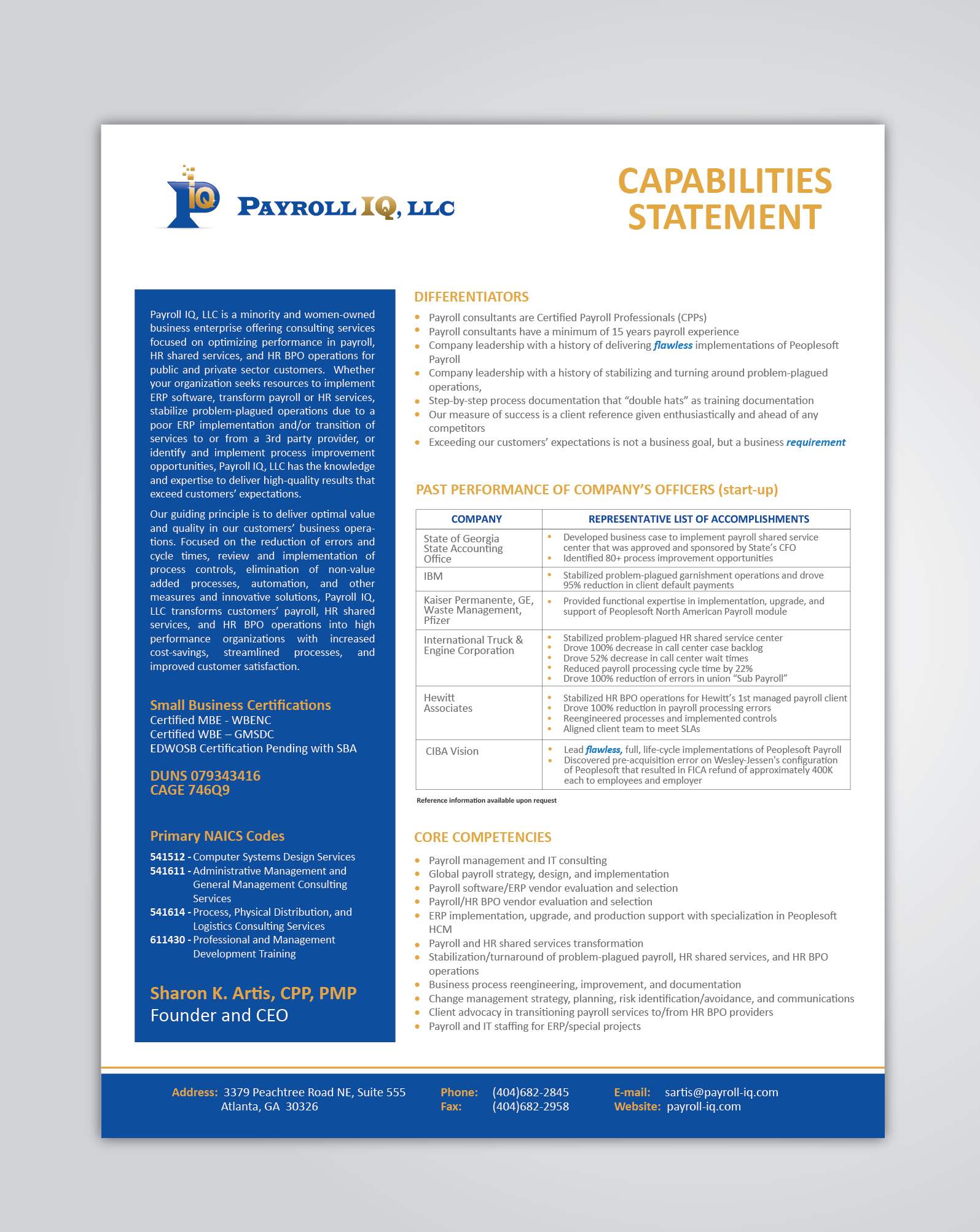 Capabilities Statement for Payroll Consulting Co. - Consulting