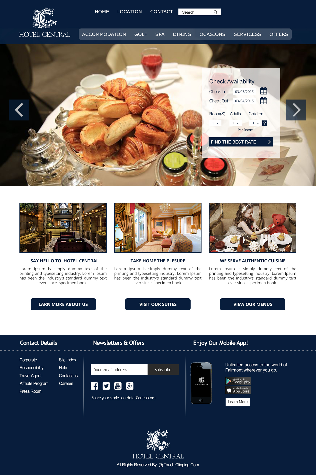 website for Hotel Central - Hospitality Industry