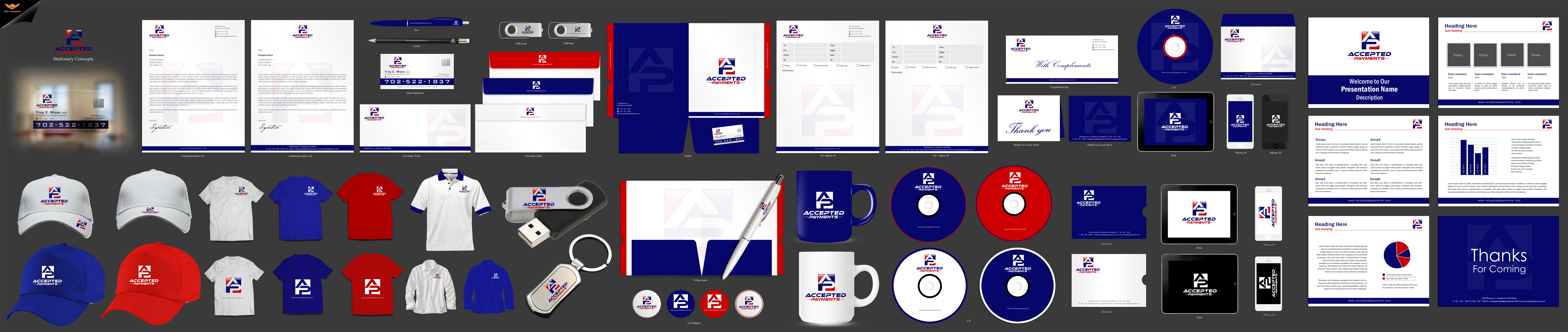 Business card and stationary for Accepted Payments logo being designed on this site - Financial Services