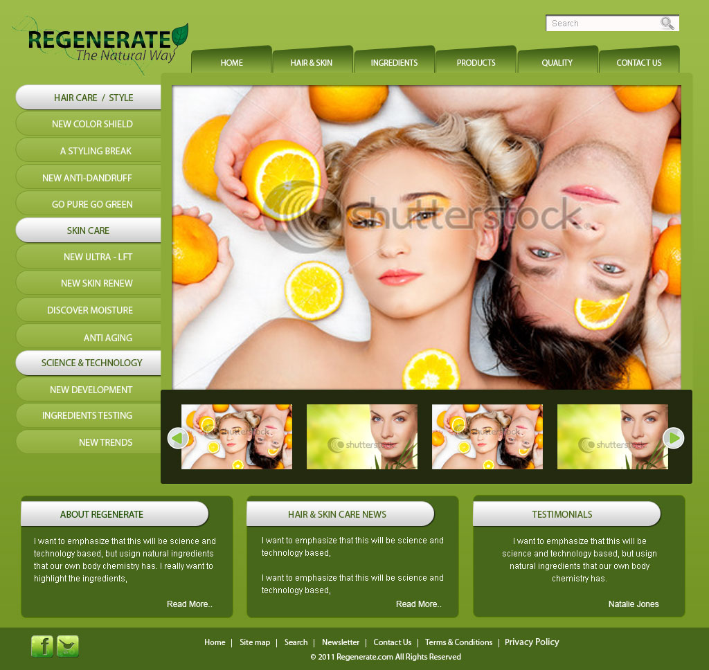 REGENERATE website - Personal Care
