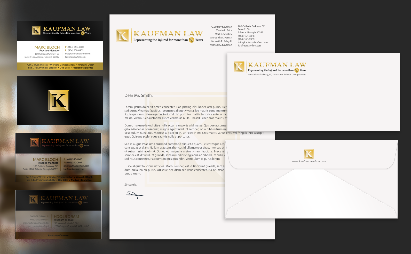 Stationary (letterhead, envelopes, business cards) for a personal injury law firm - Law