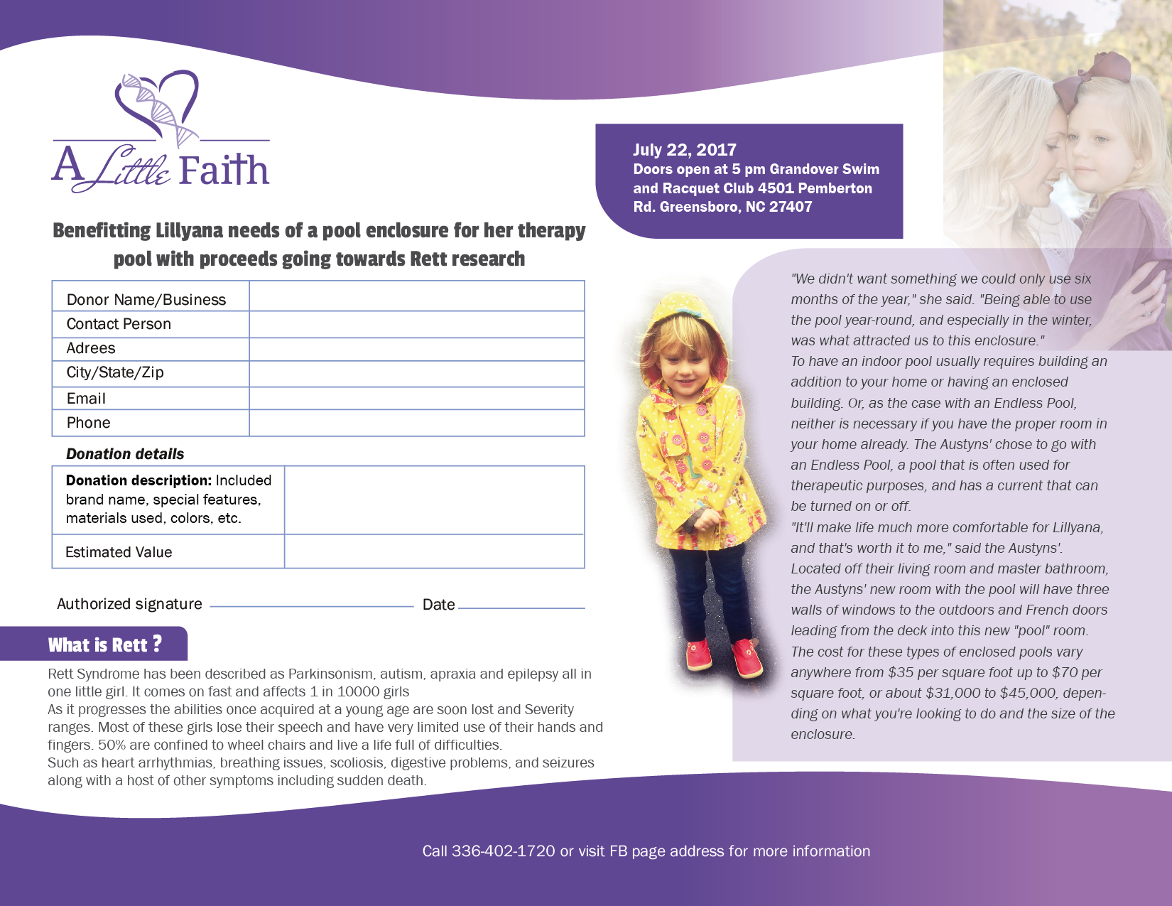 Silent Auction Donation Form, Advertising Event For Silent Auction Flyer, Logo for Daughter w/ speci - Fund Raising