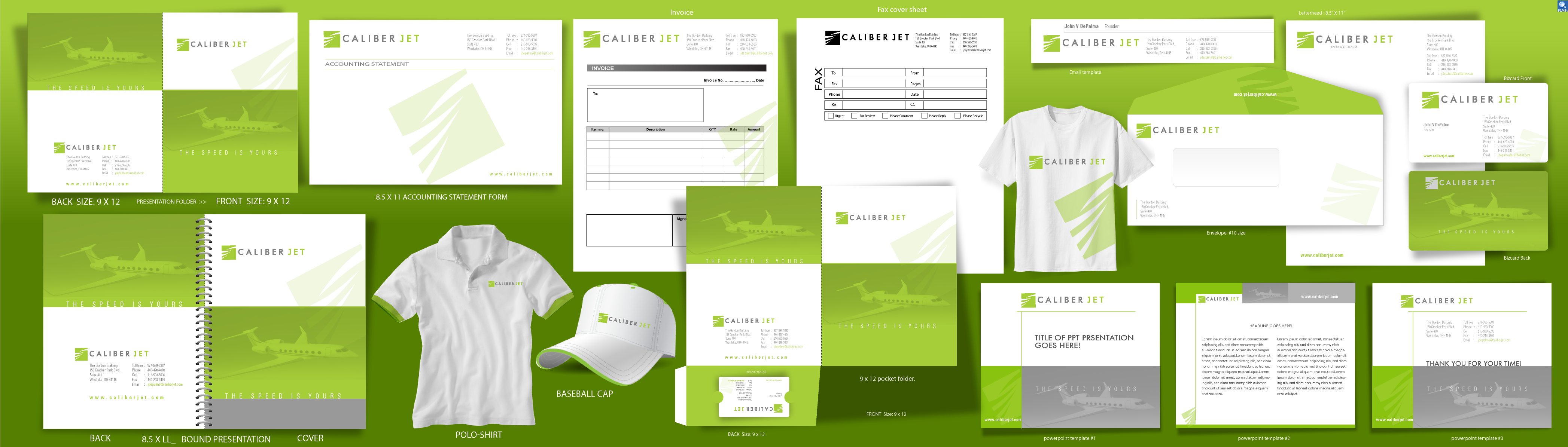 bizcards, stationary, envelopes, powerpoint template, invoice template, polo shirts, email template - Aviation