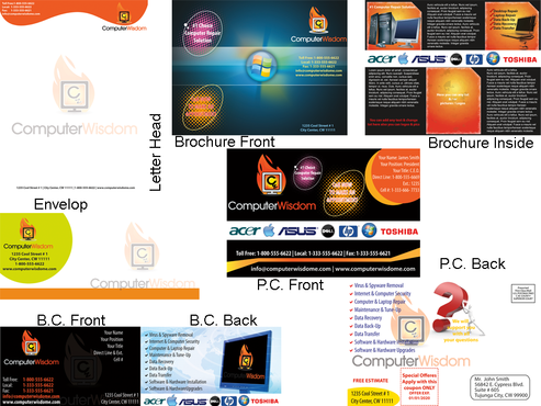 Tri Fold Brochure, Large Postcard, Letter head & Envelope For PC Repair Business.  - 