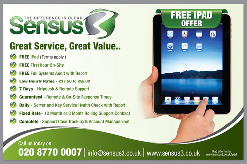 Half page Ad design for "Sensus3 iPad offer" - Information Technology