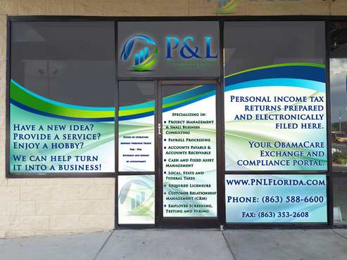 Storefront Window Graphics for Accounting/Bookkeeping Company - Financial Services