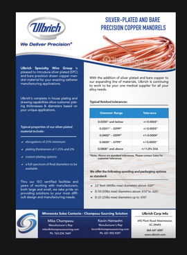 Silver-Plated Copper and Bare Copper Mandrel Sell Sheet - Medical